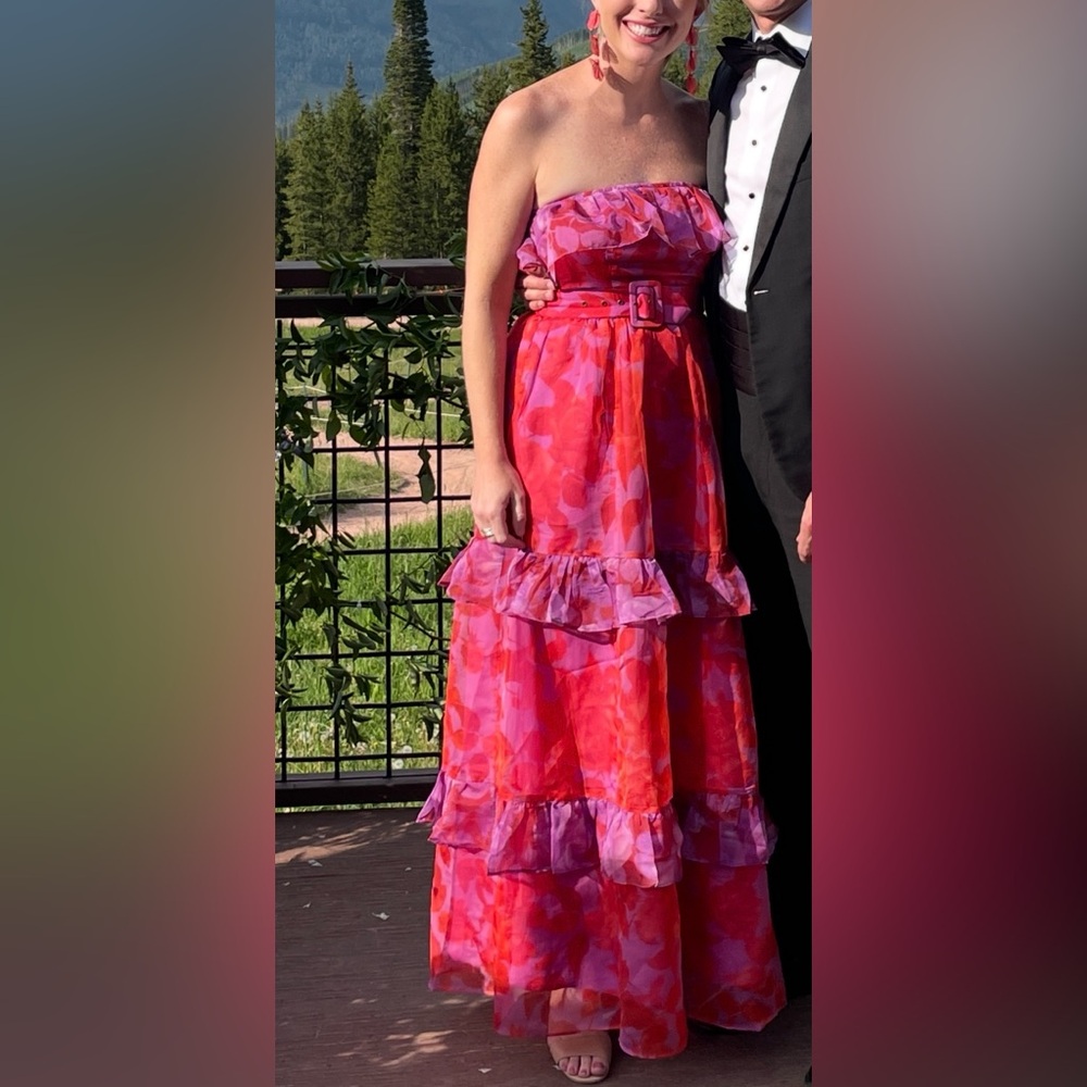 Anthropologie Pink and Red Floral Maxi Dress